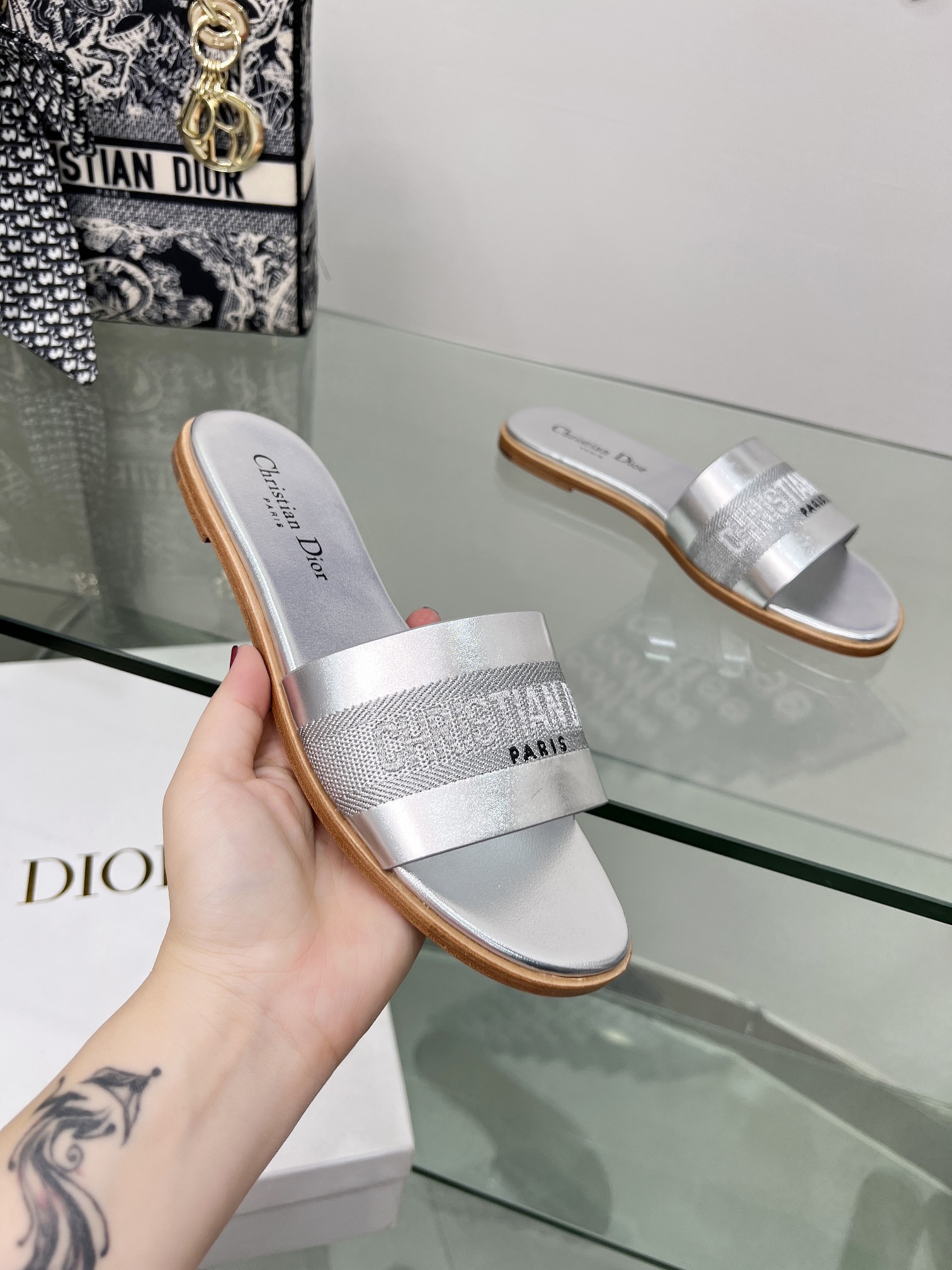 Dior Shoes Slippers Embroidery Cowhide Genuine Leather Spring/Summer Collection
