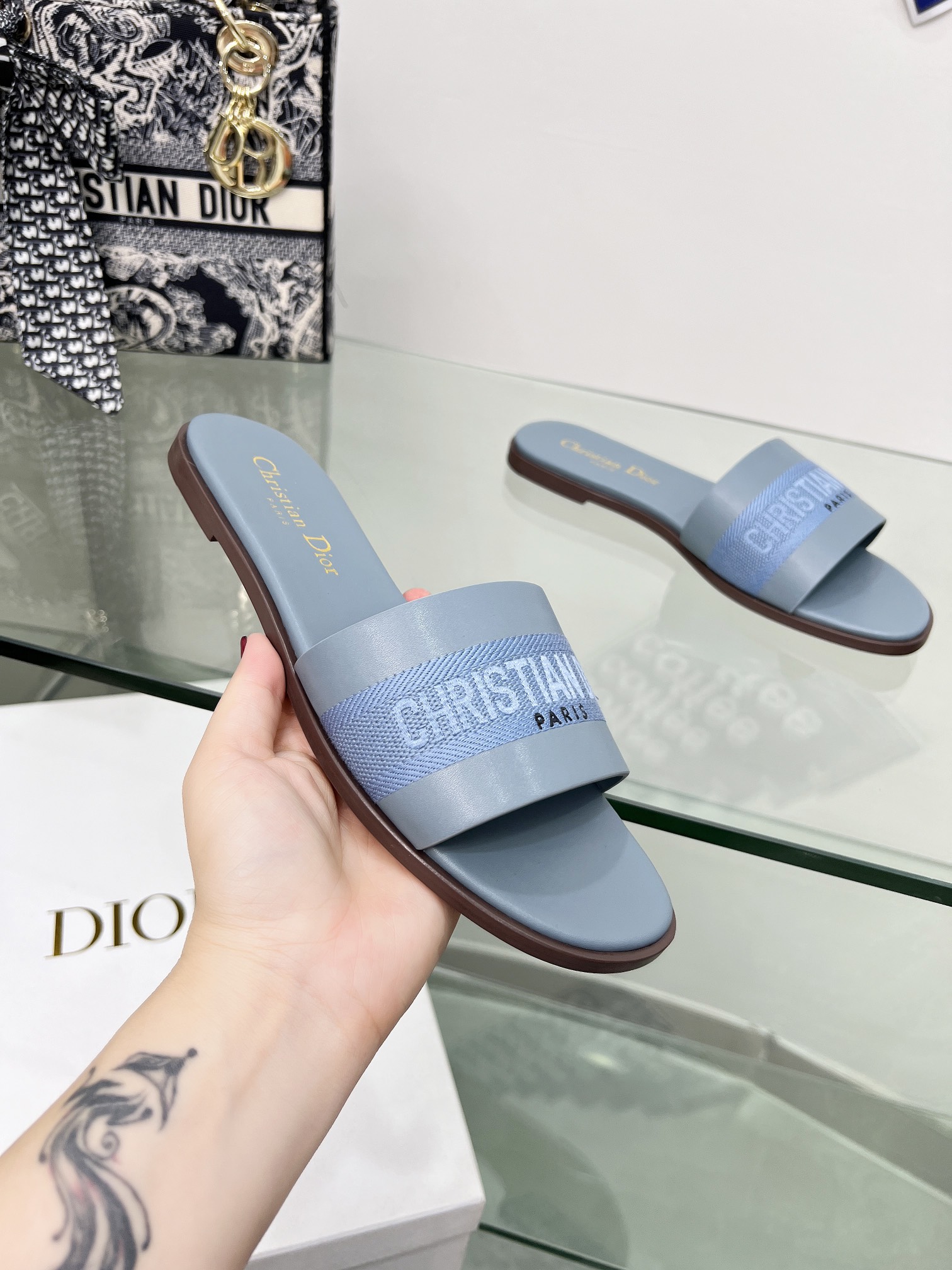 Dior Shoes Slippers Embroidery Cowhide Genuine Leather Spring/Summer Collection