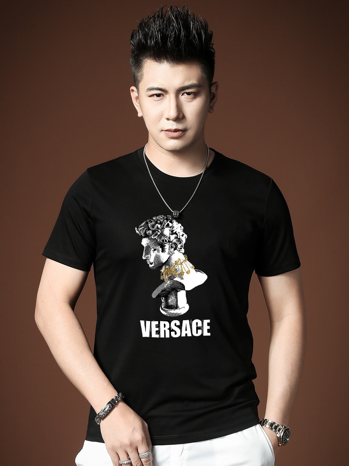 Versace Clothing T-Shirt Men Cotton Mercerized Spring/Summer Collection Short Sleeve