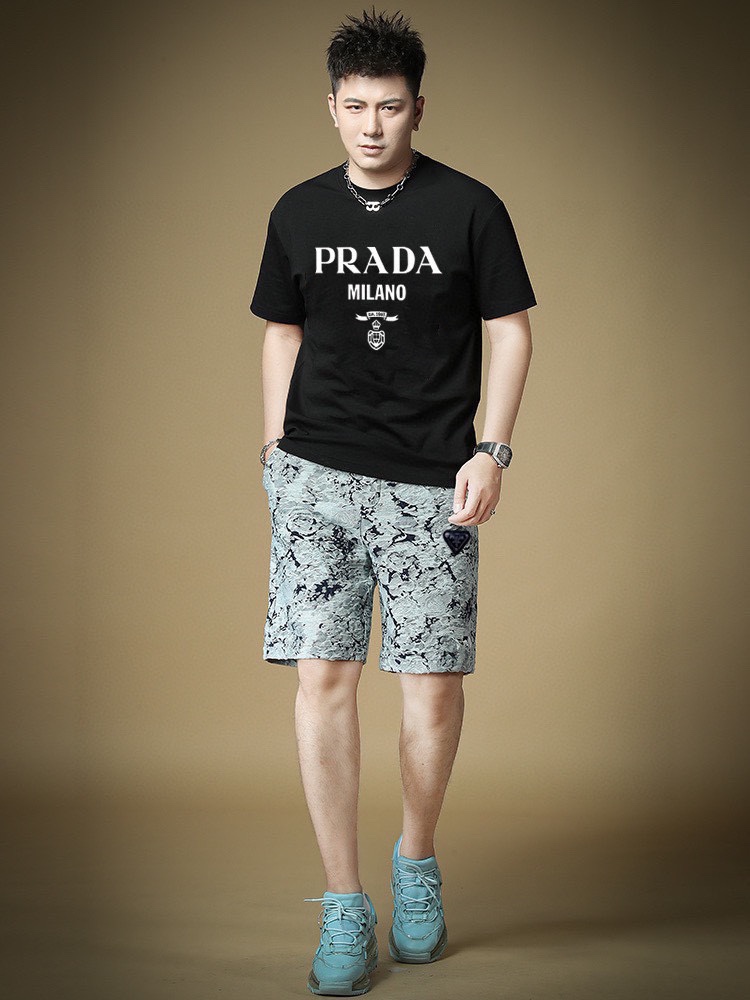 Wholesale 2023 Replica
 Prada Clothing Shorts T-Shirt Two Piece Outfits & Matching Sets Men Summer Collection Fashion Short Sleeve