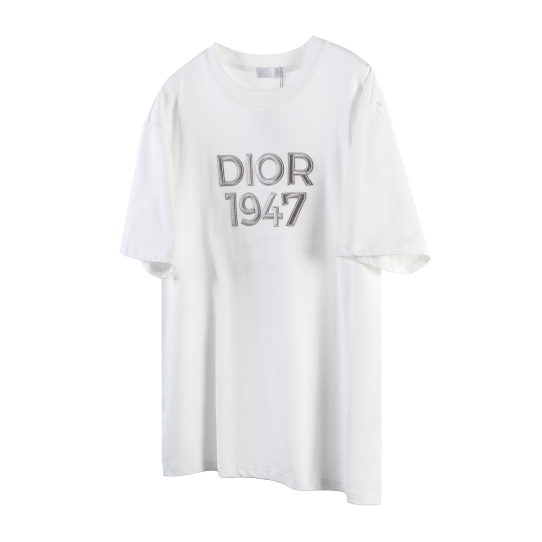 "D03" Dior/Dior 24ss 1947 manga corta bordada Utiliza tejido liso de algodón fino de doble hilo 20S 280G con hilo de do…
