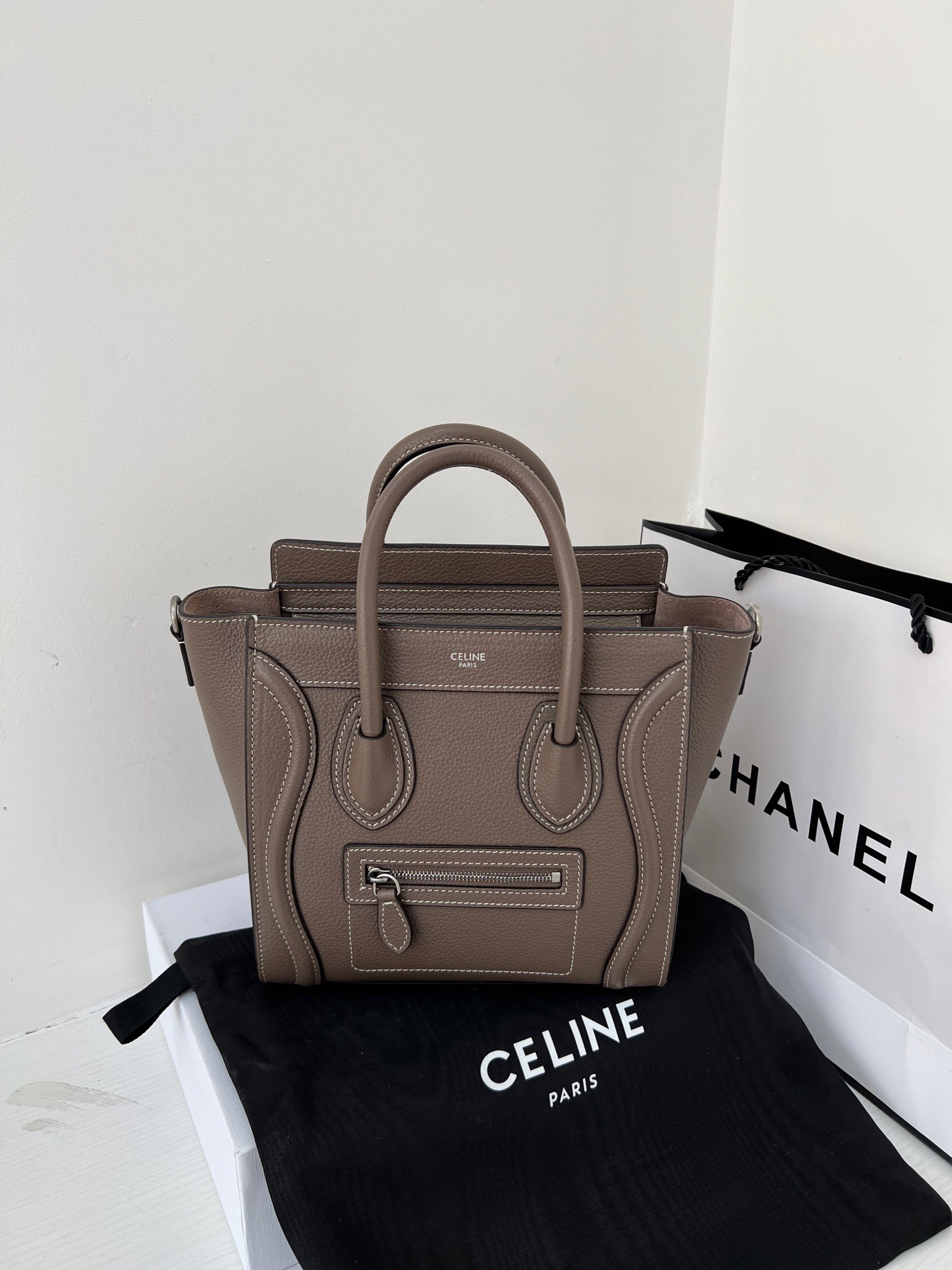 笑脸包20 cm 卡其色，现货实拍图