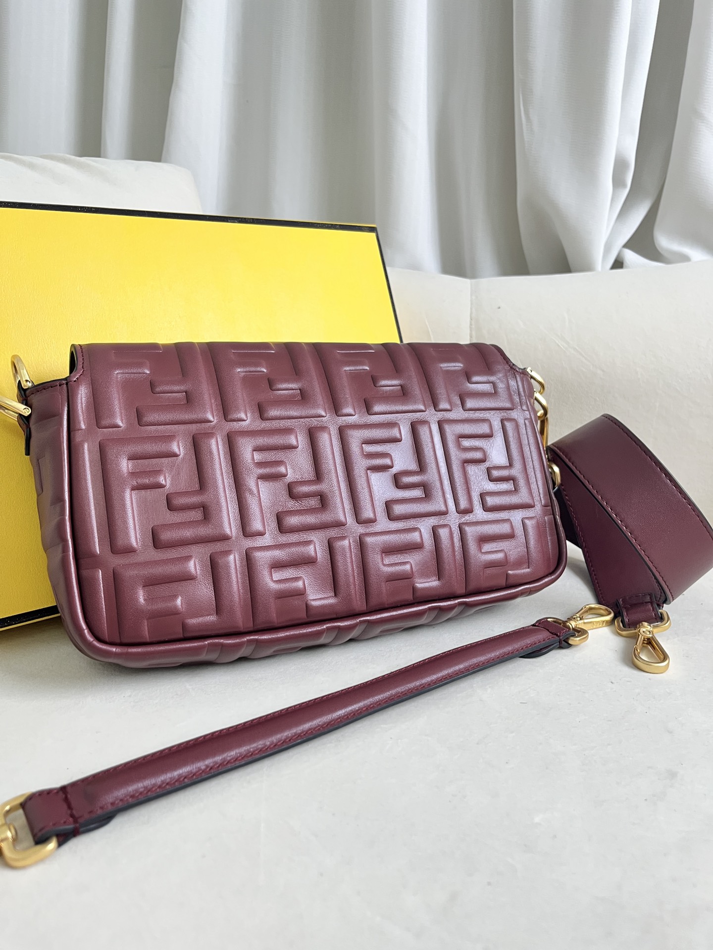 Fendi Baguette Medium Leather Bag with 3D FF Motif - Wine Red 3 i1711690135 5438 2
