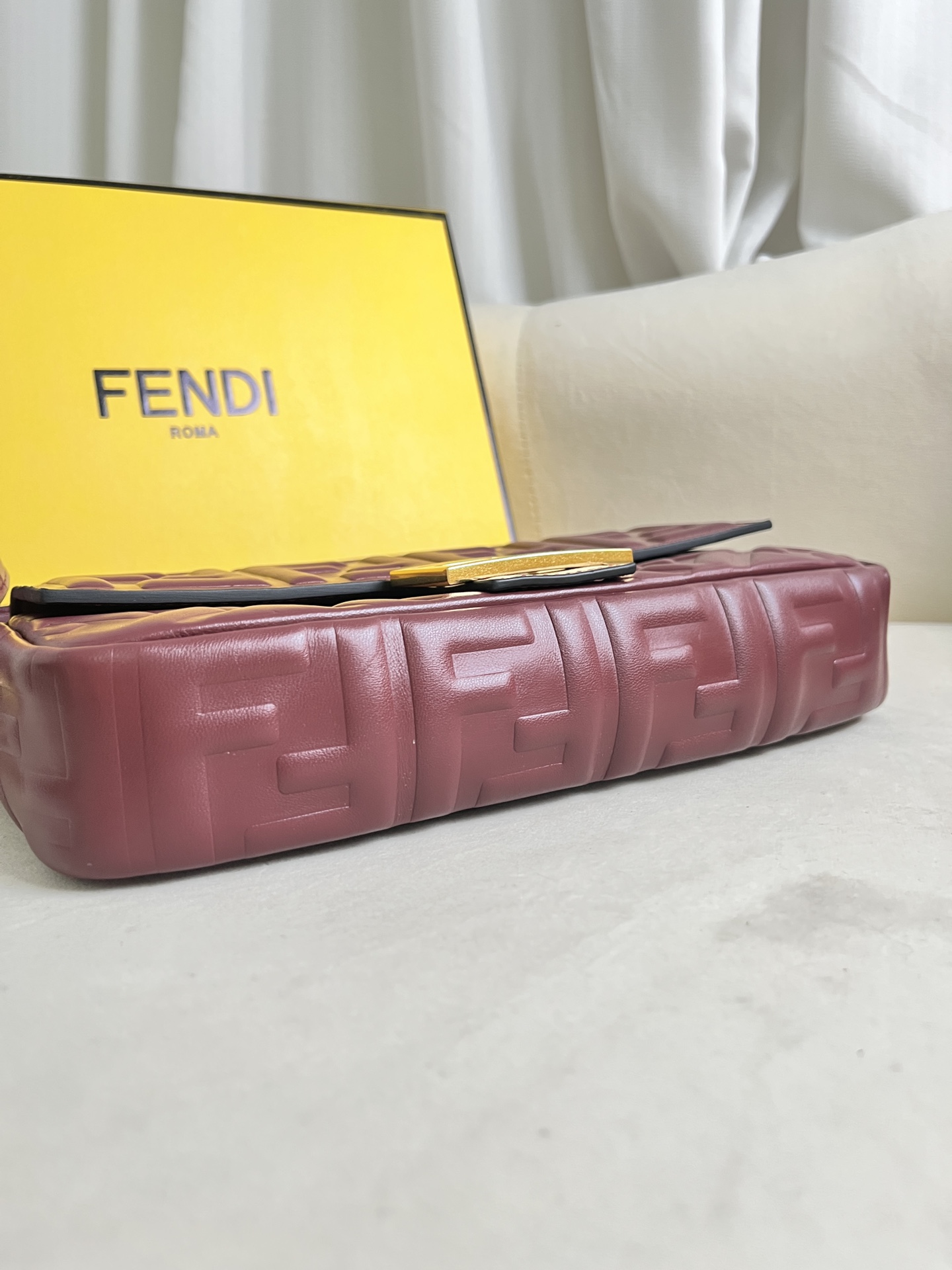 Fendi Baguette Medium Leather Bag with 3D FF Motif - Wine Red 9 i1711690135 5770 8