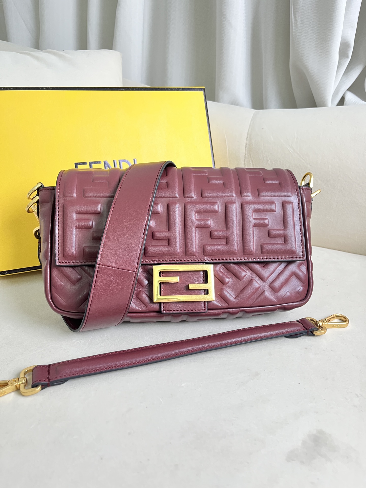 Fendi Baguette Medium Leather Bag with 3D FF Motif - Wine Red 1 i1711690135 5929 0