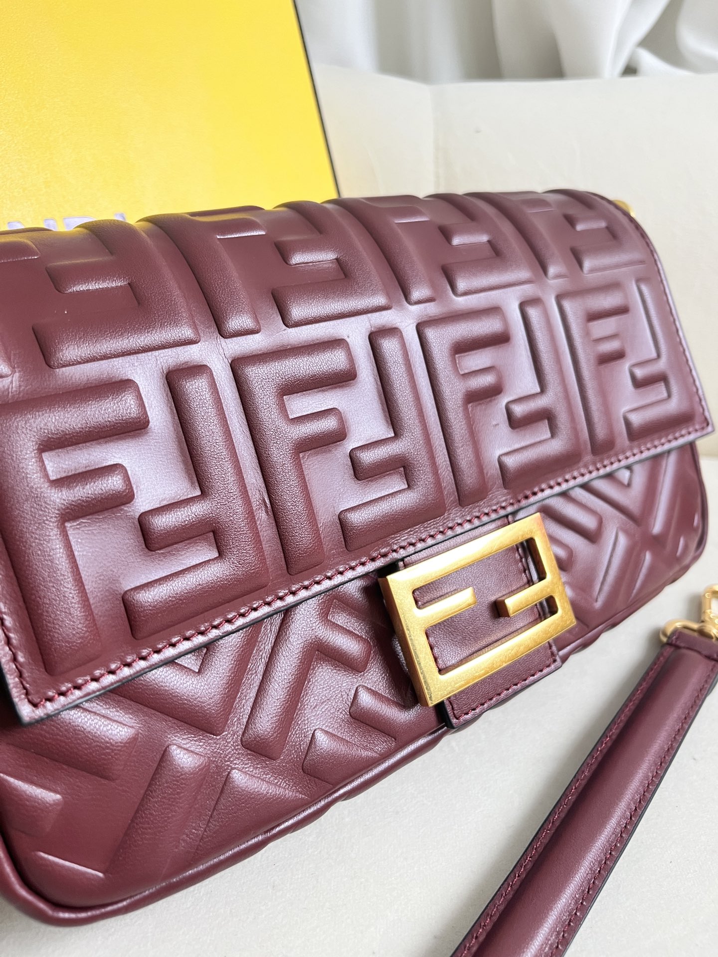 Fendi Baguette Medium Leather Bag with 3D FF Motif - Wine Red 2 i1711690135 7106 1