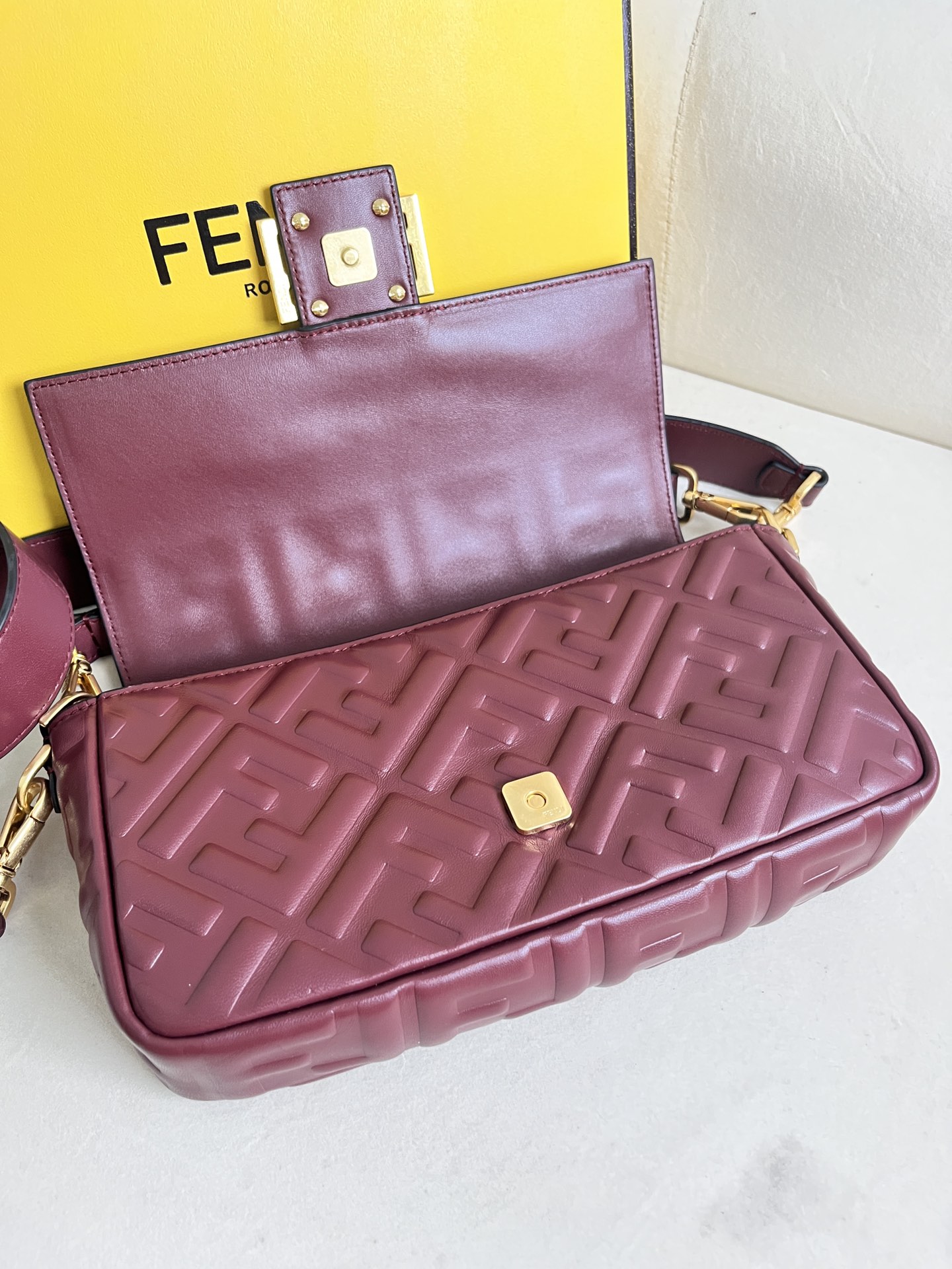 Fendi Baguette Medium Leather Bag with 3D FF Motif - Wine Red 6 i1711690135 946 5