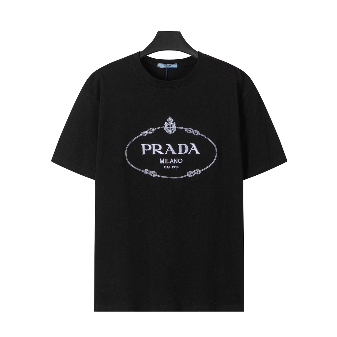 Prada PRADA普拉达2024ss新款皇冠字母logo刺绣短袖T恤