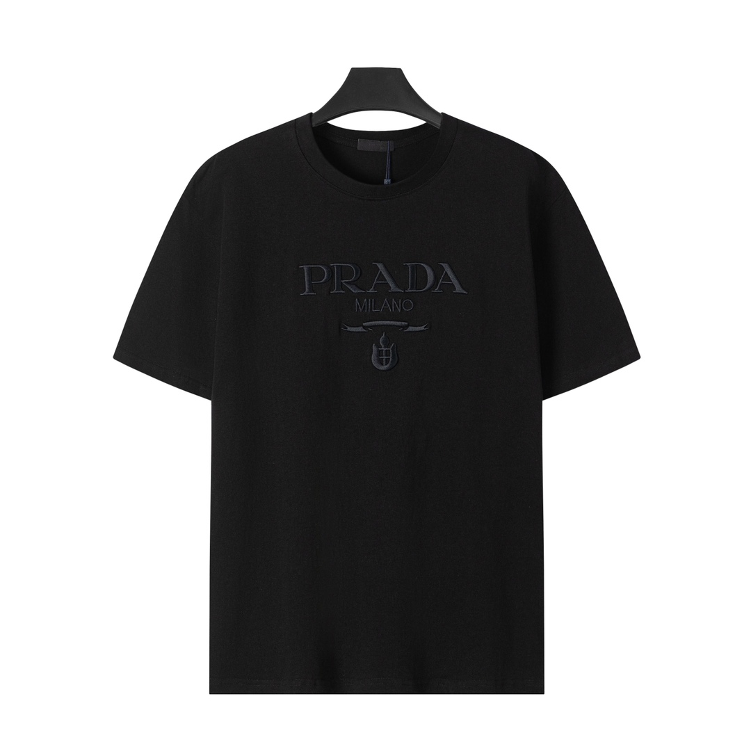 Prada PRADA普拉达2024ss新款字母logo光线立体刺绣短袖T恤