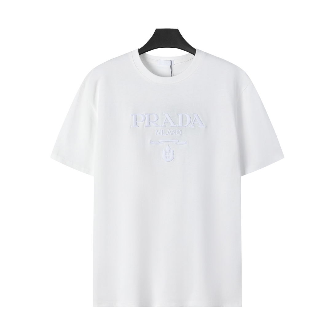 Prada PRADA普拉达2024ss新款字母logo光线立体刺绣短袖T恤