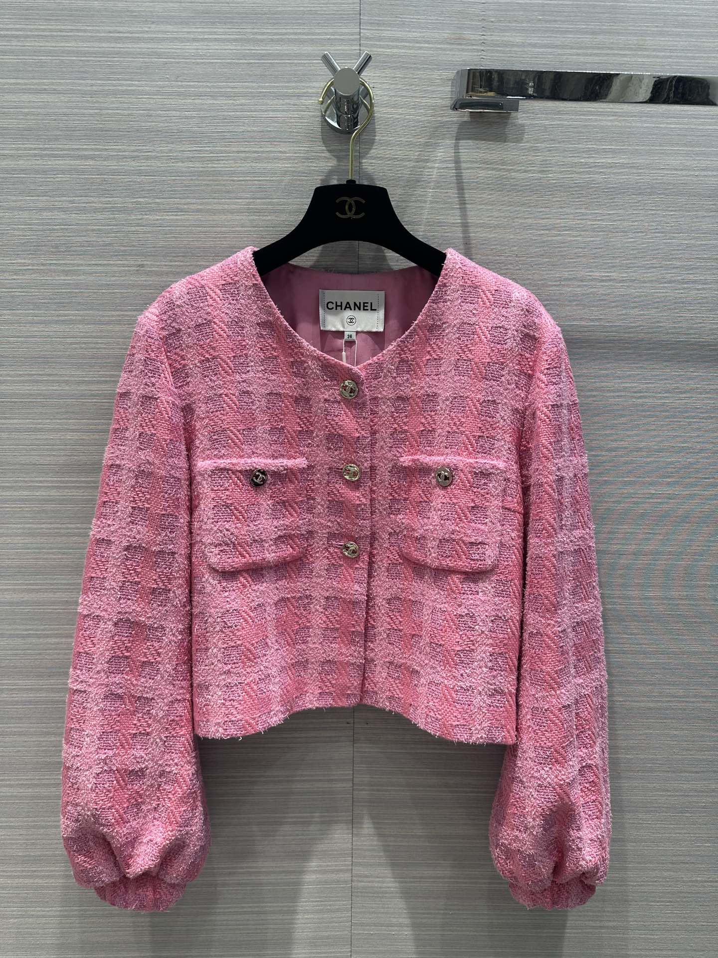 Chanel Clothing Coats & Jackets Pink White Weave Silk