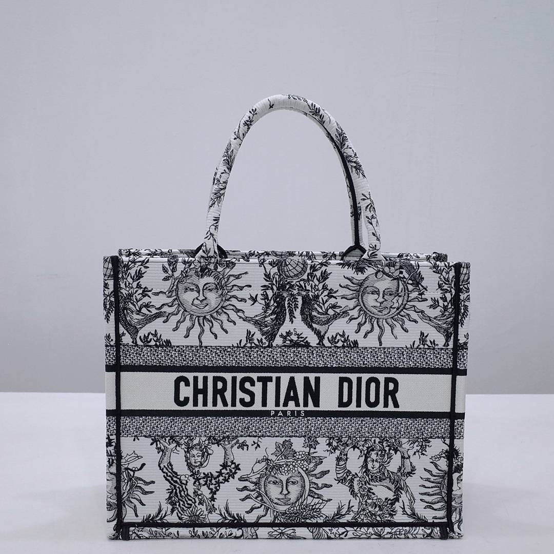 Dior Book Tote Handbags Tote Bags Black White Embroidery