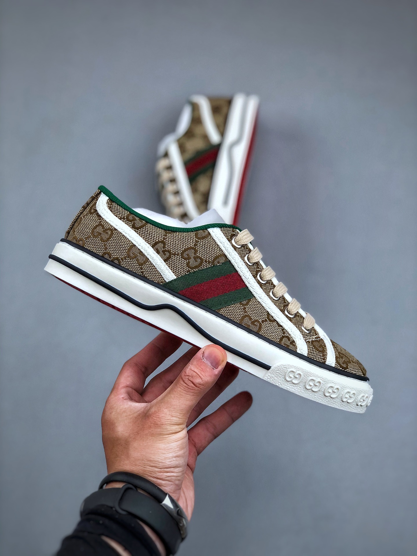 420 Gucci Tennis 1977 Print Sneaker古驰帆布印花复古休闲运动板鞋