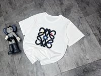 Loewe Clothing T-Shirt Black White Printing Cotton Summer Collection Fashion Short Sleeve