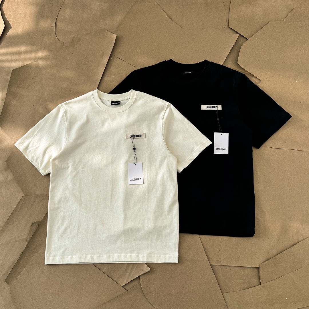 Jacquemus Clothing T-Shirt UK 7 Star Replica
 Beige Black White Embroidery Cotton Spring/Summer Collection Fashion Short Sleeve