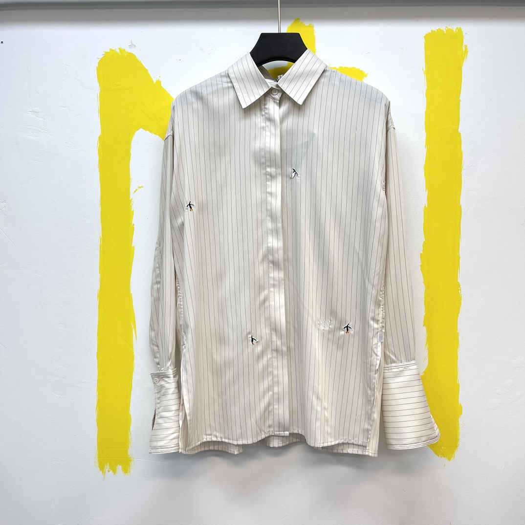 🅿️275 🧧Camisa de seda y algodón con estampado de pingüinos Lo*we. Tallas: S-L. Camisa ligera de seda y algodón Fil co…