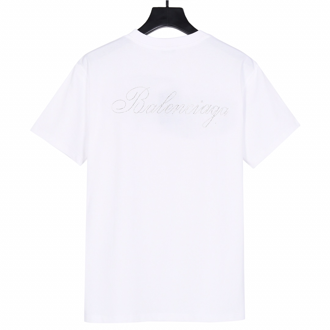 Balenciaga 巴黎世家24ss新款 后背水钻字母logo短袖