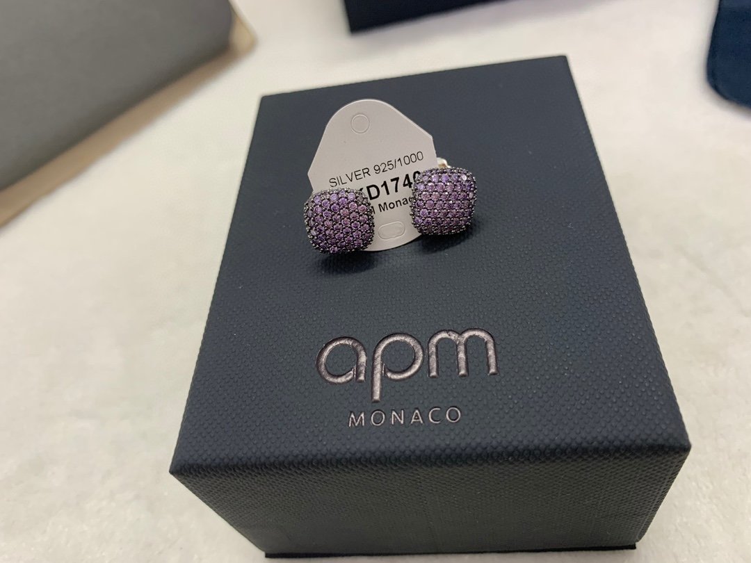 APmMonaco紫色方形耳环简约高贵时尚耳饰生日礼物