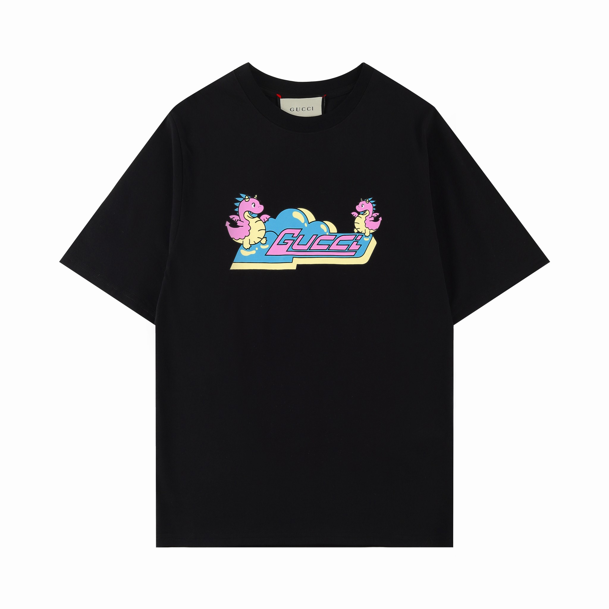 GUCC古*2024SS primavera/verano camiseta de manga corta nueva, serie año del dragón, estampado digital de dragón de dibuj…