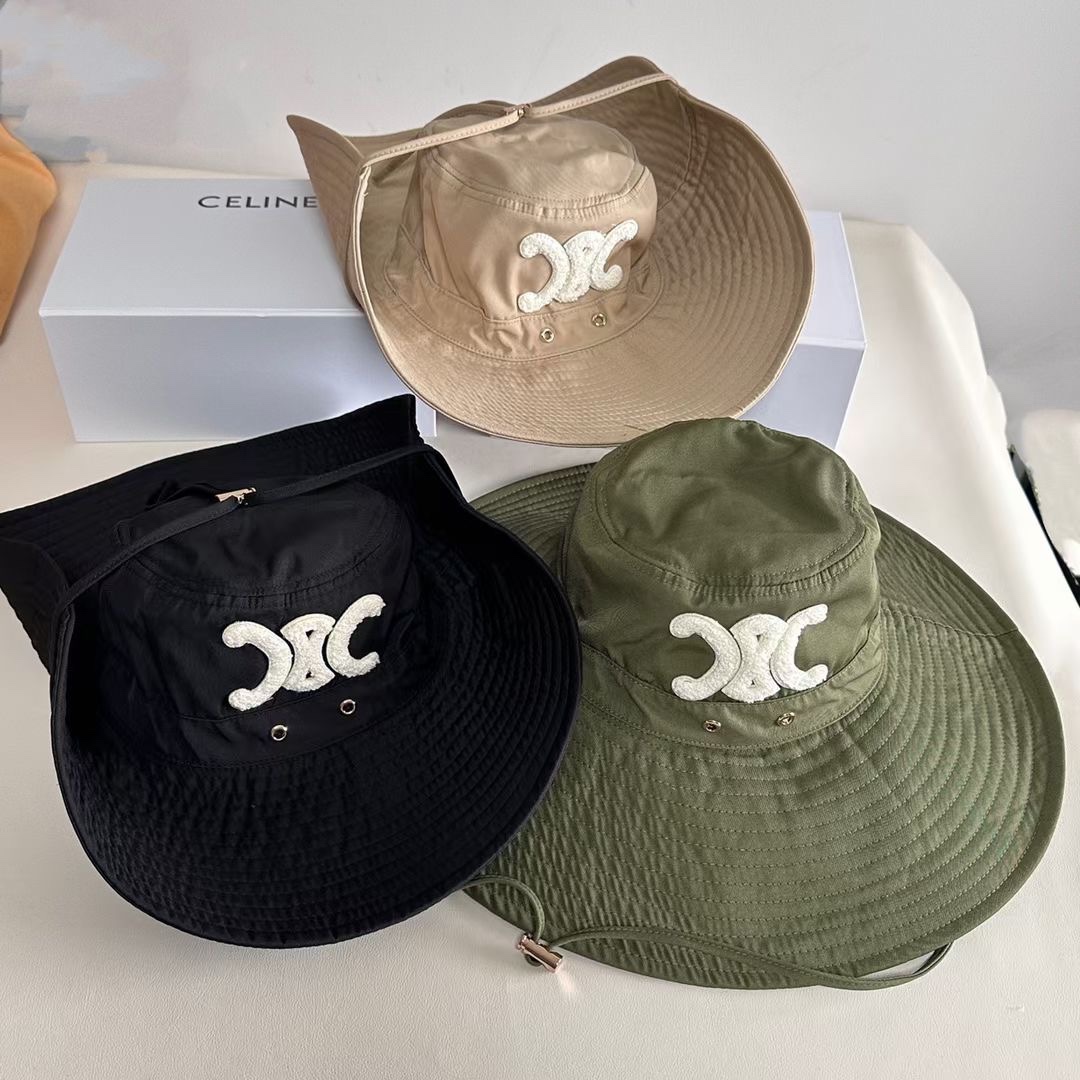 Sombrero de pescador de ala ancha de alta calidad Celine. Sombrero de pescador, gorra de béisbol, gorro de punto