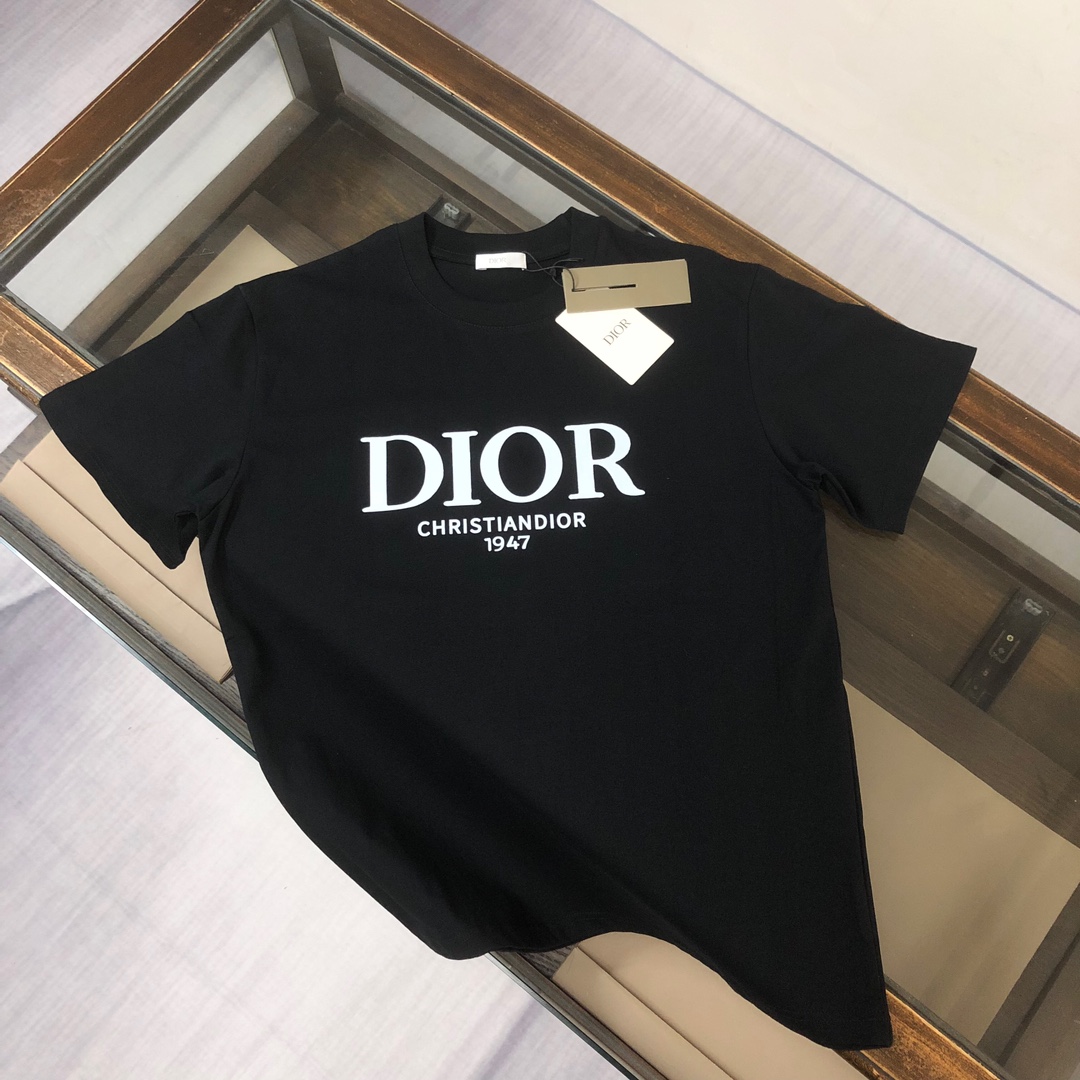 Dior Clothing T-Shirt Black Grey White Printing Spring/Summer Collection Fashion Short Sleeve