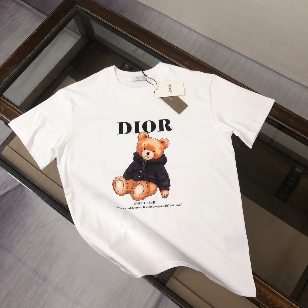 Dior Clothing T-Shirt Best Quality Designer
 Black White Printing Cotton Spring/Summer Collection Fashion Short Sleeve