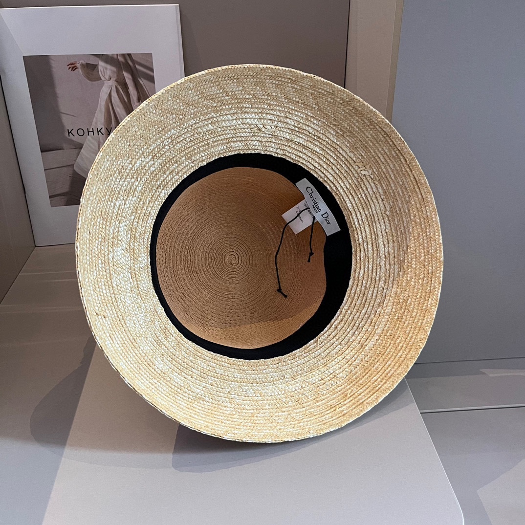 Dior迪奥24新款草帽麦杆草拼接头围57cm超级名媛气质