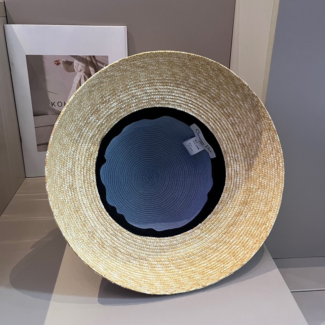 Dior迪奥24新款草帽麦杆草拼接头围57cm超级名媛气质