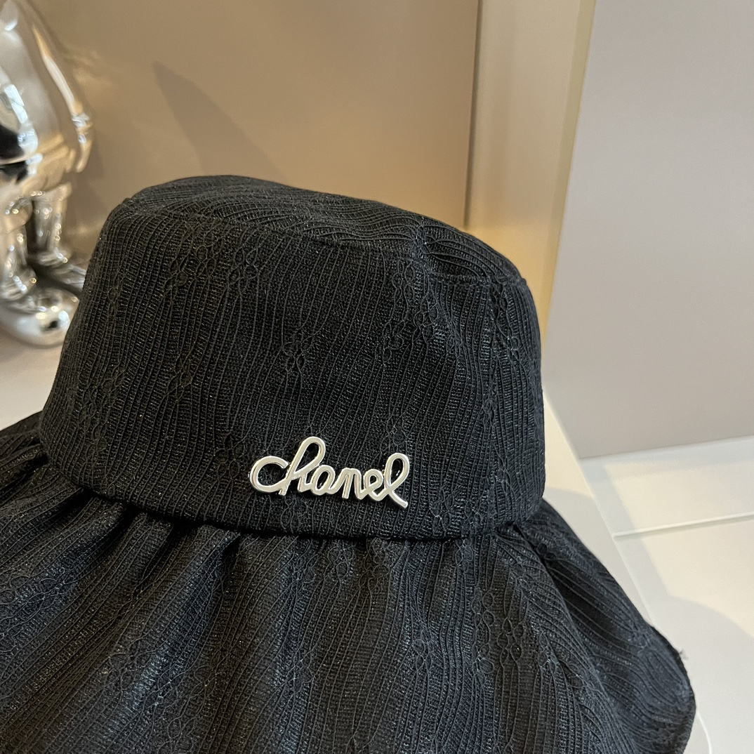 Chanel香奈儿荷叶边渔夫帽这样布帽防紫外线内里头围57cm可折叠