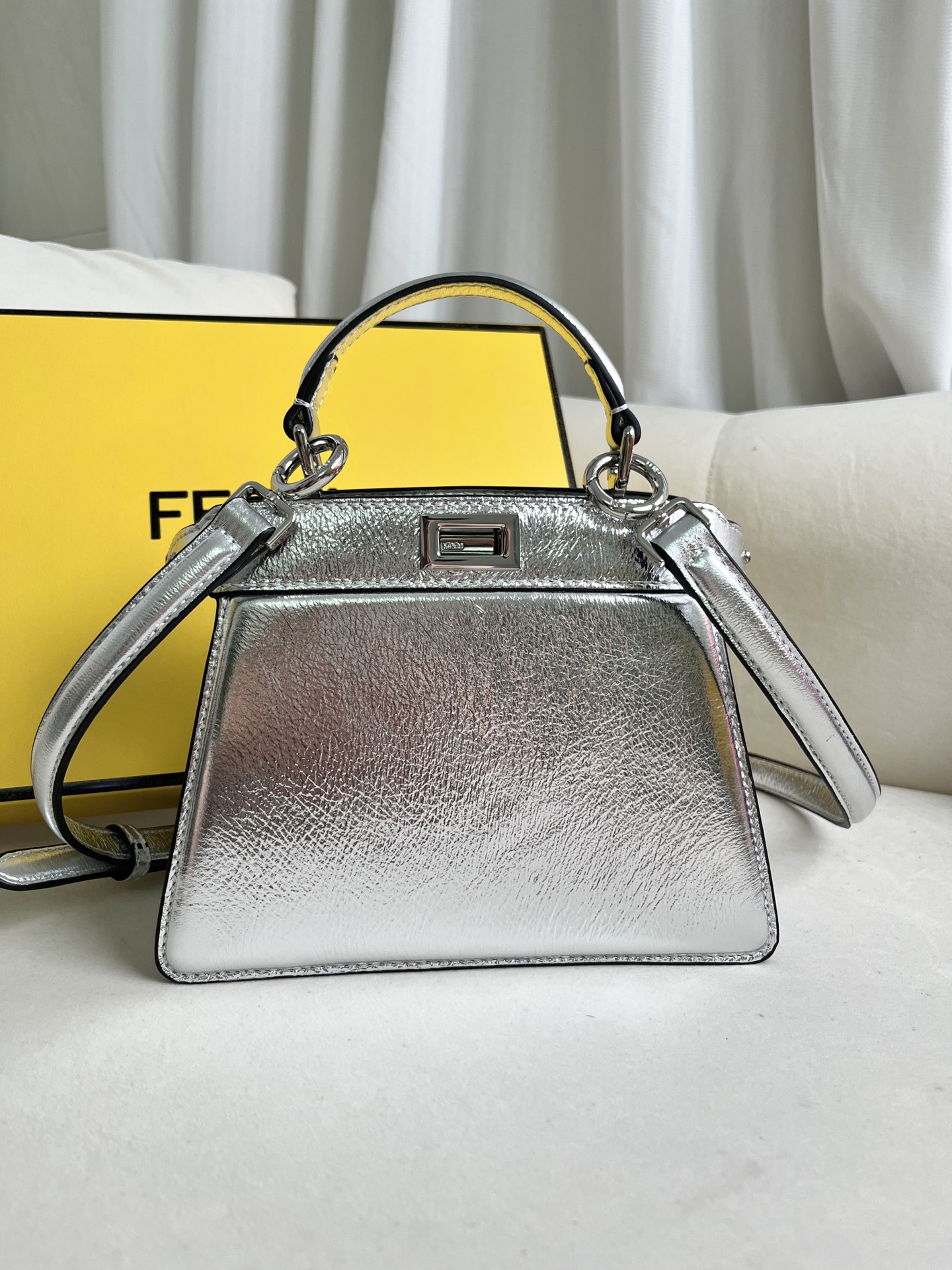 Fendi Peekaboo ISeeU Petite Silver Nappa Leather Top Handle Bag 1 i1712643509 879 0