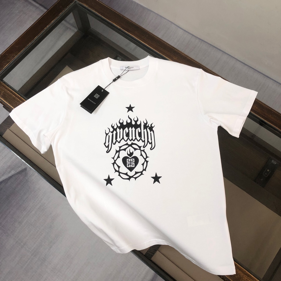 Givenchy Clothing T-Shirt Black White Printing Spring/Summer Collection Fashion Short Sleeve