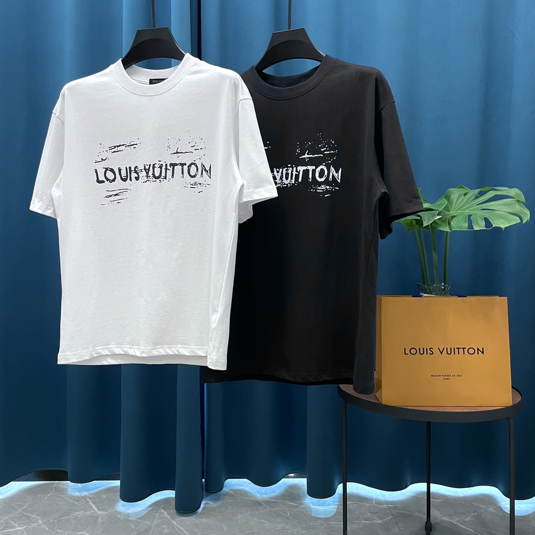 Louis Vuitton Ropa Camiseta Graffiti Universal para hombres y mujeres Manga corta