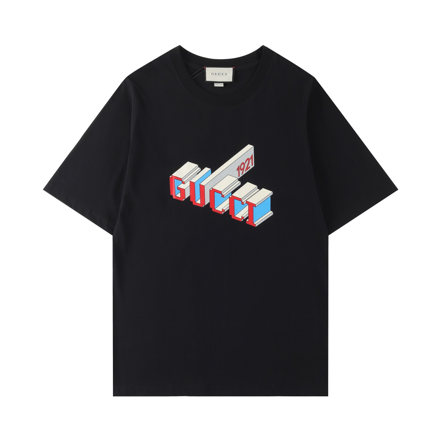 GUCC 2024SS nueva camiseta de manga corta de primavera/verano, logotipo 1921 con técnica de impresión digital tridimens…