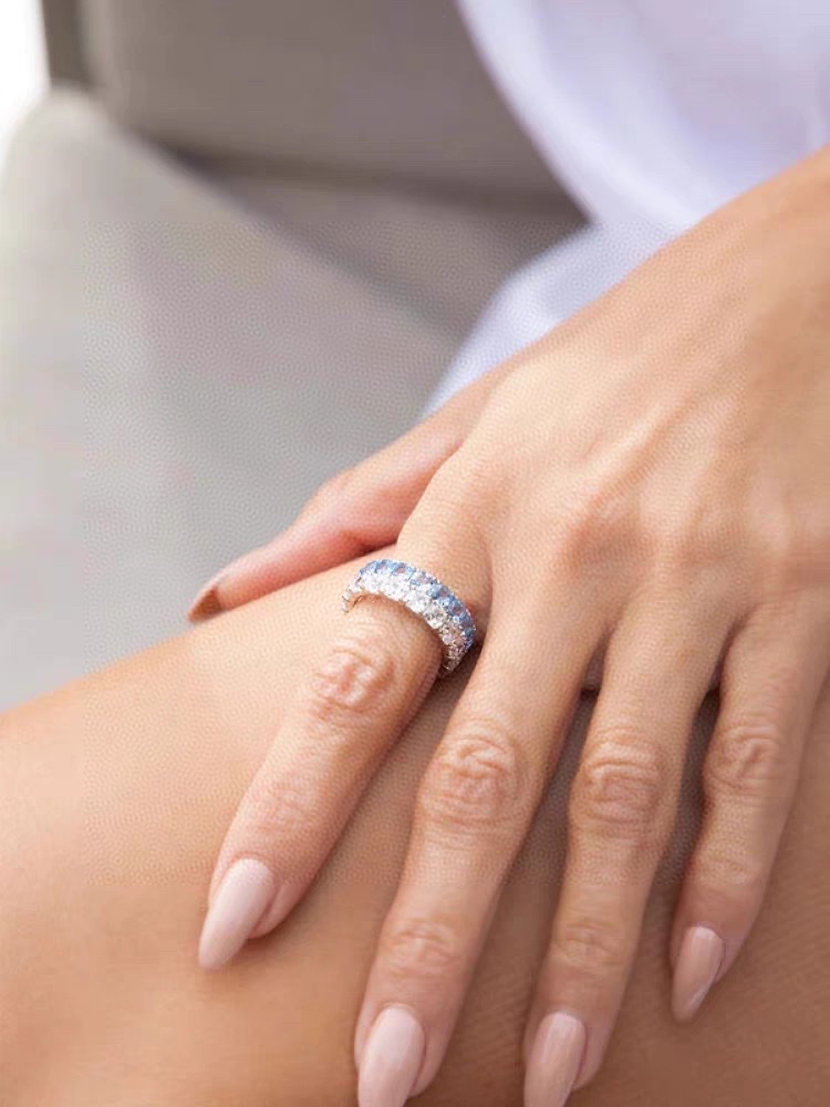 ¥145 A¥m Monaco Blue Square ring microgeometric fashion ring birthday gift。 - 图片 6