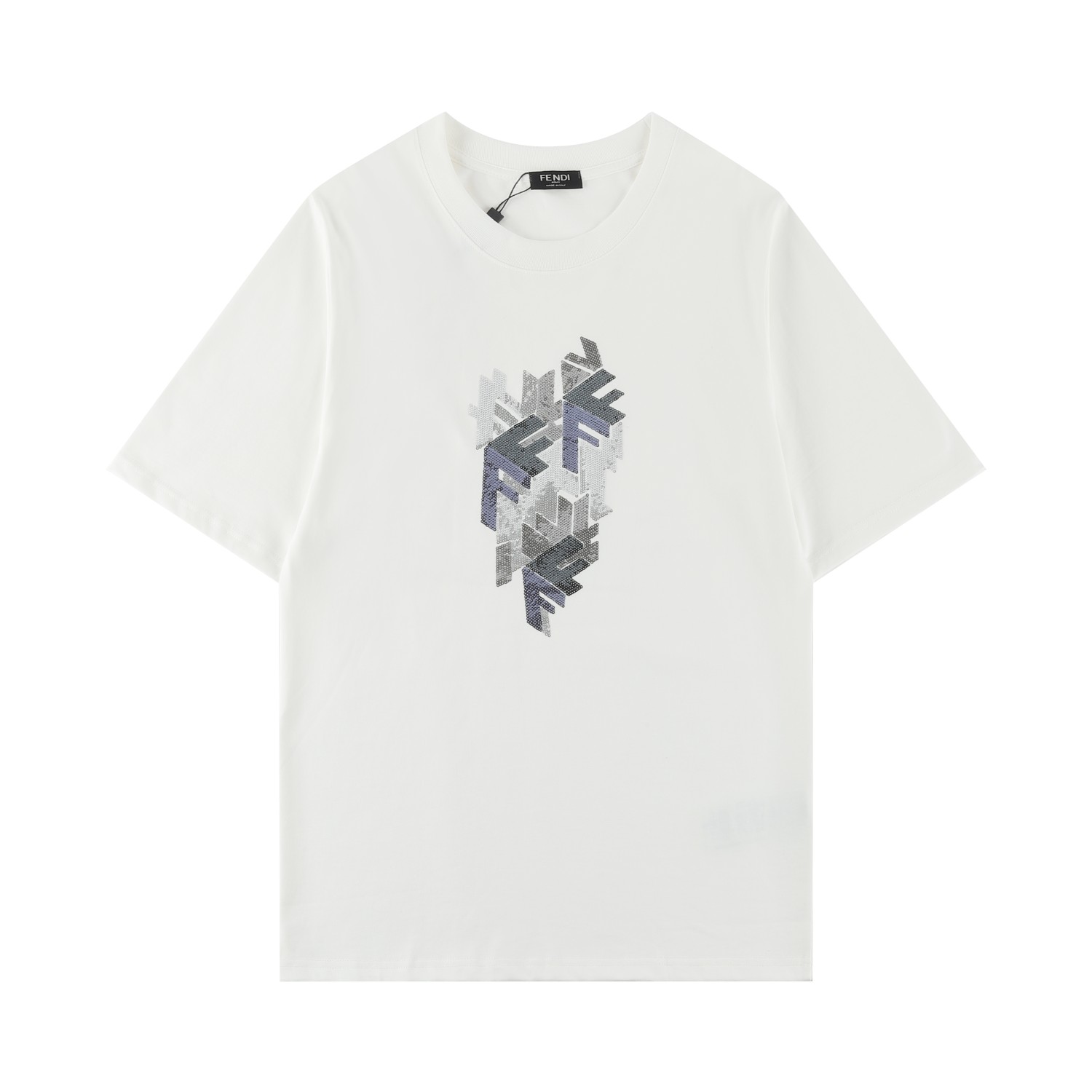FEND芬*2024SS camiseta de manga corta nueva de primavera/verano, diseño de doble F con lentejuelas multicolor,…