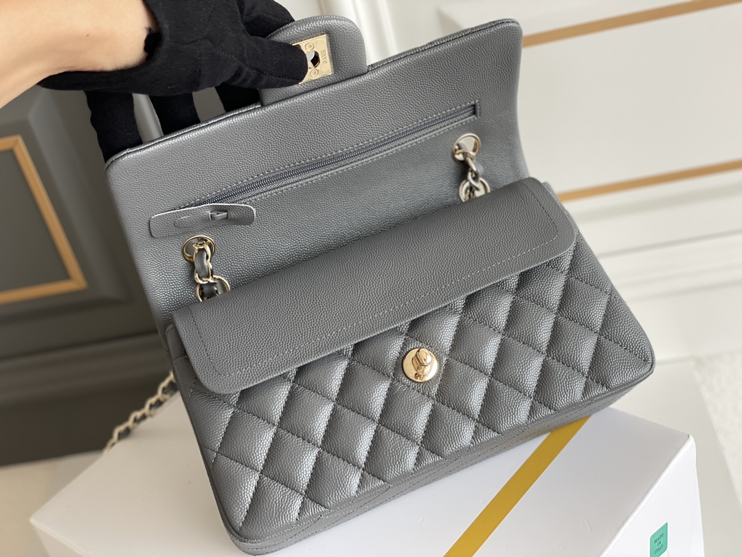 白金版️正品级包装如图小号深灰色全名ClassicFla0尺寸Small23*14.5*6cm皮料原厂H