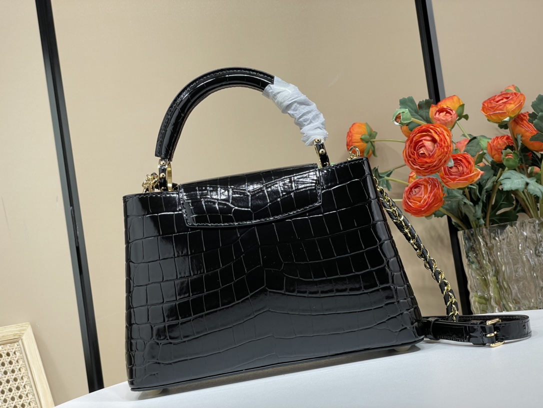 Louis Vuitton LV Capucines Small Official Sale N93419 48865 Black Crocodile Pattern Diamond