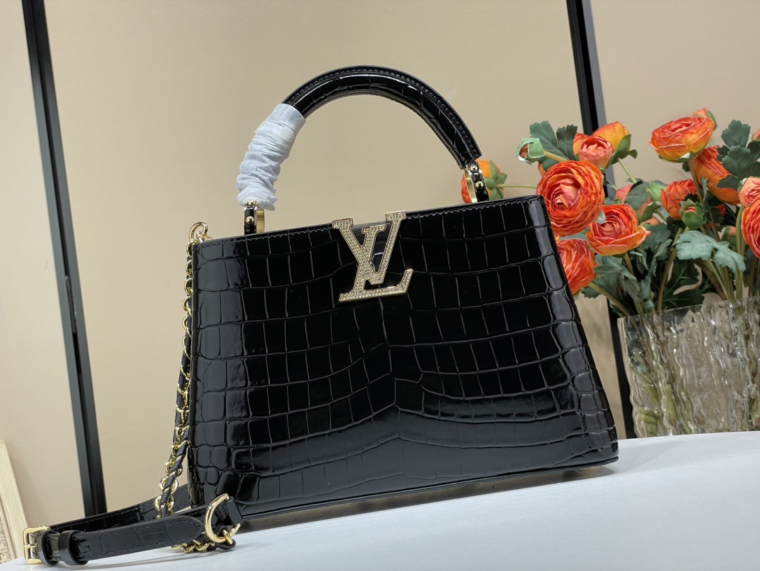 Louis Vuitton LV Capucines Small Official Sale N93419 48865 Black Crocodile Pattern Diamond