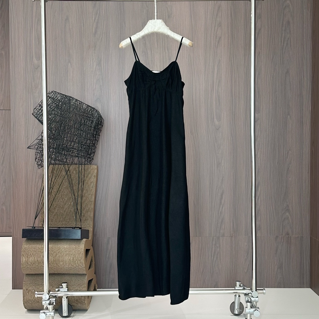 新款Ruohan法式砂洗丝绸贝壳吊带宽松连衣裙黑色/橄榄色大货已出SML