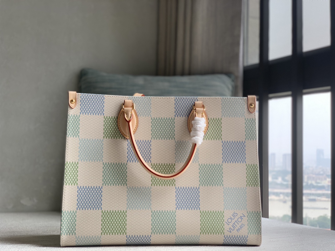 Louis Vuitton LV new products first purchase special supply channel [onthego mm handbag] n40518 plaid shopping bag