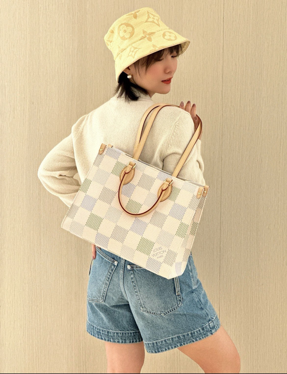 Louis Vuitton LV onthego mm official n40518 plaid shopping bag on sale