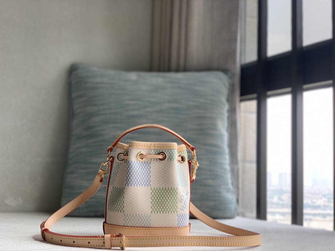 Louis Vuitton LV new product first purchase special offer [nano noe handbag] Officially on sale N40640 plaid mini bucket bag Nano Noe handbag is