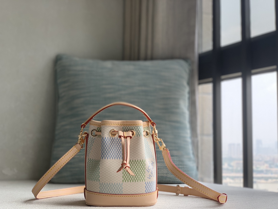 Louis Vuitton LV new product first purchase special offer [nano noe handbag] Officially on sale N40640 plaid mini bucket bag Nano Noe handbag is