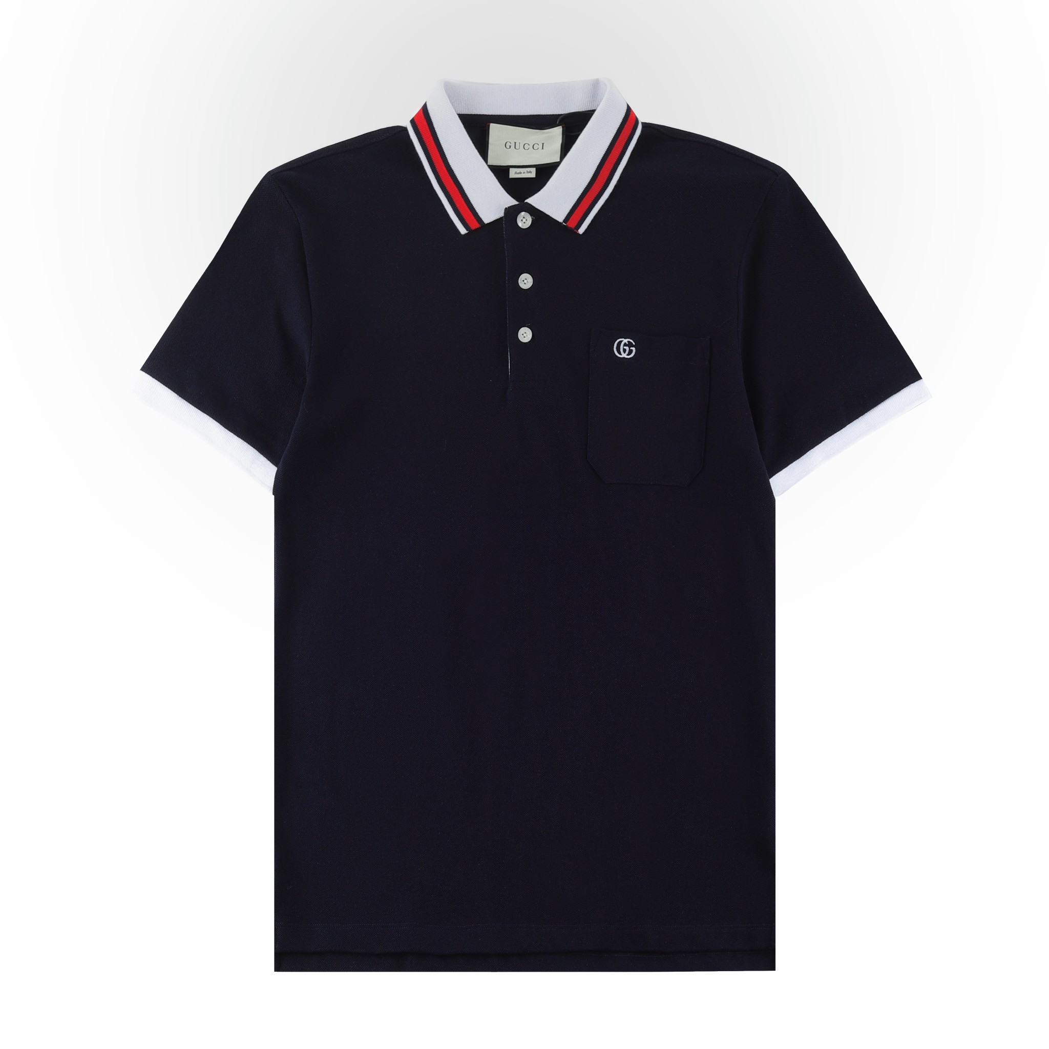GUCC古*2024SS primavera/verano polo de cuello vuelto nuevo, bolsillo con bordado doble G, cuello con diseño de rayas tej…