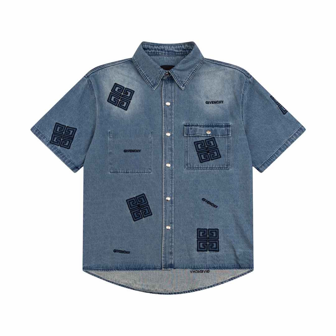 Givenchy Cowboy Shirt with 4G Logo, Water Wash, Nostalgic Hand, and Embroidery. - 图片 1