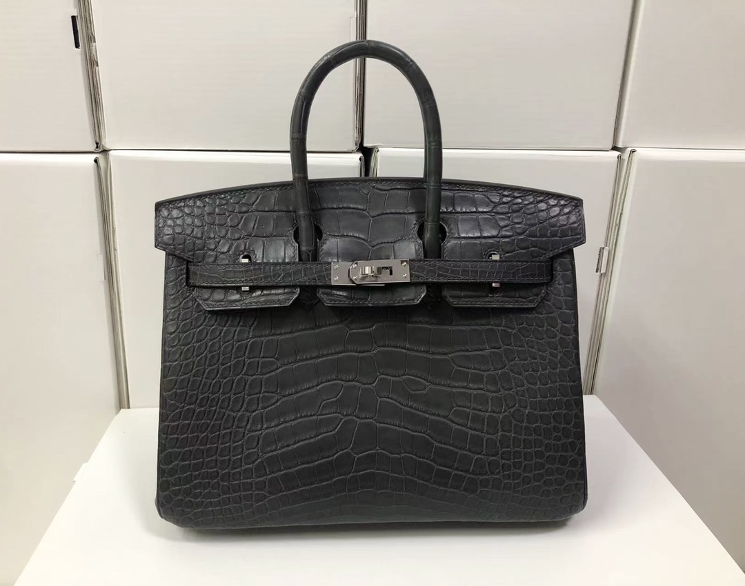 أول قمة
 هيرميس Hermes Birkin حقيبة حقيبة يد غراي خياطة جلد التمساح