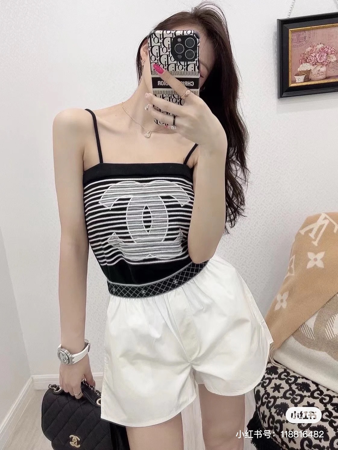 Chanel Buy
 Clothing Tank Tops&Camis Black White Spring/Summer Collection Vintage
