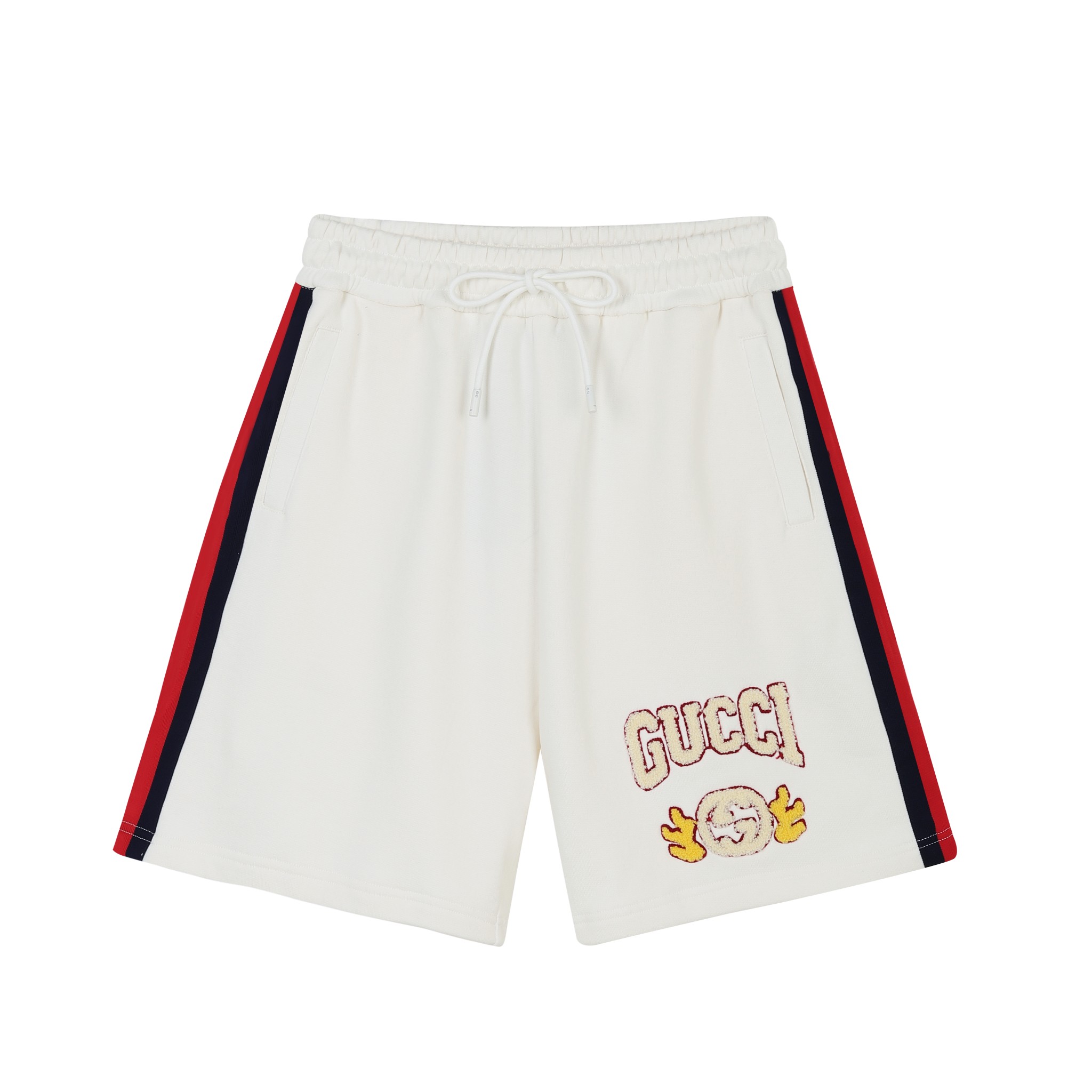 GUCC 2024SS nuevos pantalones cortos de primavera/verano, bordado de toalla con letras de llama, cintas de rayas cosida…