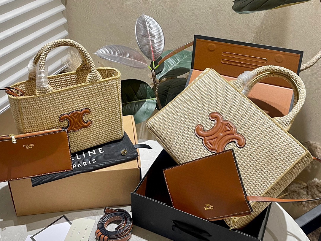 Celine Luxury
 Handbags Tote Bags Weave Calfskin Cowhide Straw Woven