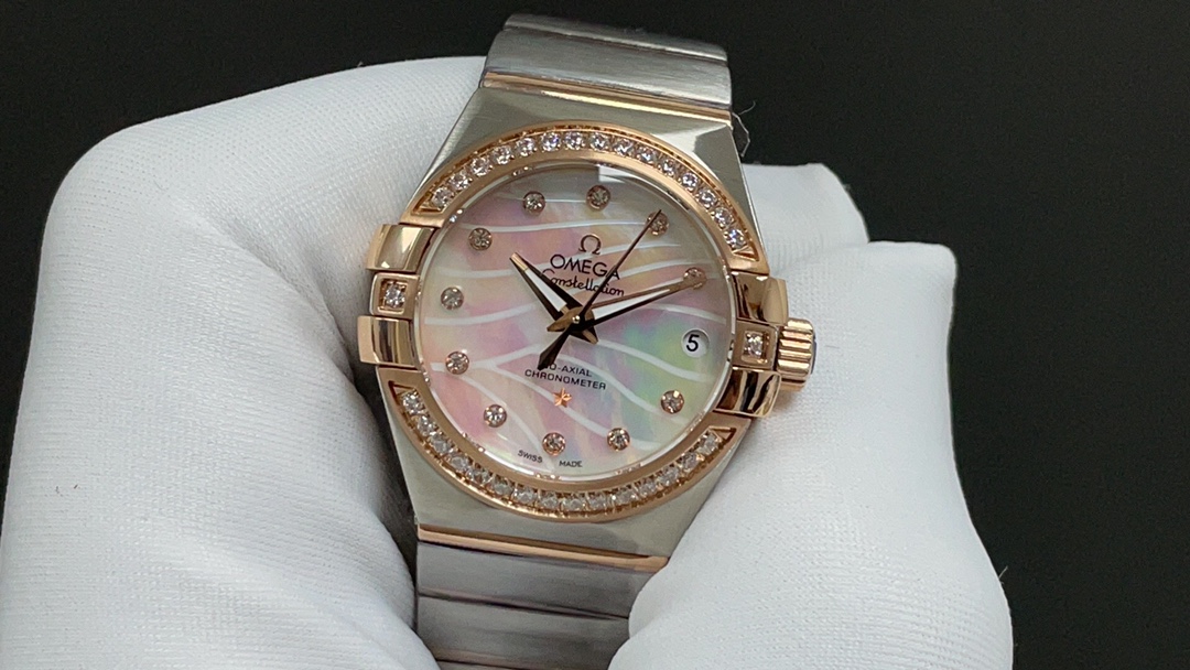 “Omega Constellation Series: 2070 Gold Drill 50.PLUMA Watch with 8520 Cores and Blue Mother’s Watchboard” - 图片 5